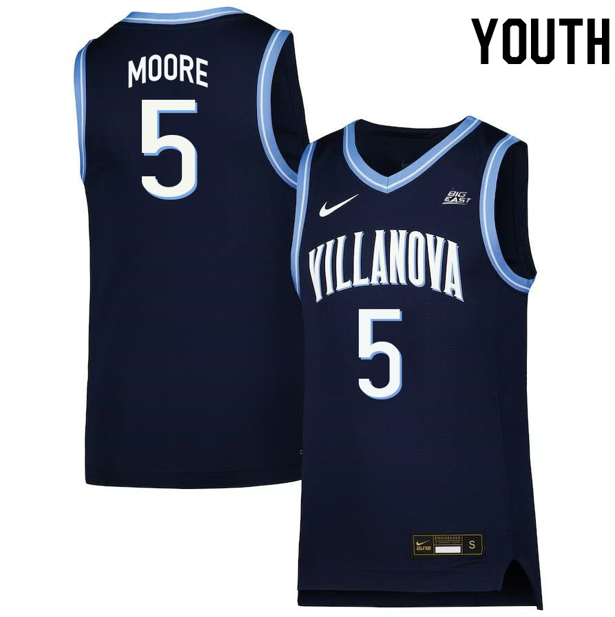 Youth #5 Justin Moore Willanova Wildcats College 2022-23 Basketball Stitched Jerseys Sale-Navy